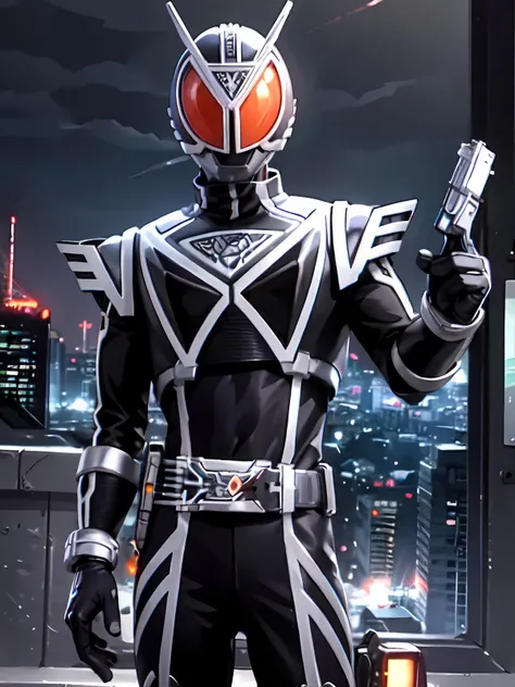  Best Quality), ( Best Quality), (Overall view)   beautiful and sexy young Kamen Rider, Toned and muscular,  With a cool and handsome face  , Sharp Eye,,Kamen Rider cornered by a wall  , Raise your hands, Surrender pose,Frightened expression