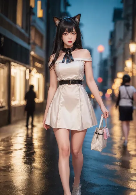 (8k, RAW photo, highly sensitive, best quality, masterpiece, ultra high res, photorealistic:1.25),full body, dog ears, night, raining, walking, city light, <lora:yorBriarRealistic_v10:0.7>