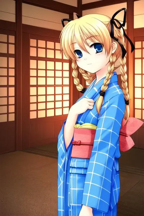 <lora:itsuki_and_imi:0.8>, ãitsukiandimi, multiple girls, 2girls, twins, japanese clothes, siblings, blonde hair, braid, kimono, twintails, sisters, ribbon, blue eyes, twin braids, hair ribbon, blue kimono, sash, long hair, obi, yukata, long sleeves,
masterpiece, high quality, very_high_resolution, large_filesize, full color,