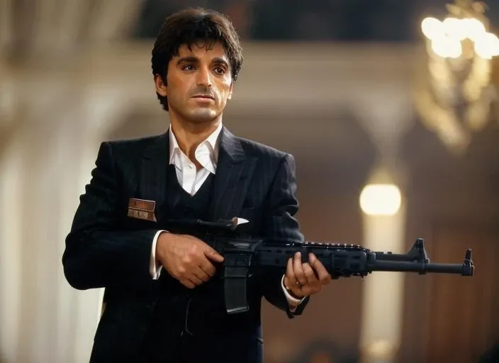 aps1, man, <lora:AlPacinoScarface:1> 1boy, assault_rifle, blurry, blurry_background, depth_of_field, formal, gloves, gun, handgun, holding_gun, male_focus, tuxedo, realistic, rifle, shotgun, solo, submachine_gun, suit, black suit,, weapon , photorealistic, realistic, ring, shirt, solo, upper_body natural skin texture, 24mm, 4k textures, soft cinematic light, adobe lightroom, photolab, hdr, intricate, elegant, highly detailed, sharp focus, ((((cinematic look)))), soothing tones, insane details, intricate details, hyperdetailed, low contrast, soft cinematic light, dim colors, exposure blend, hdr, faded