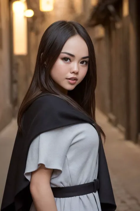 photo of S155_LiMoon, a stylish woman, in a (dark-alley:1.2), wearing a (cloak:1.2), (foggy:1.1), (8k, RAW photo, best quality, depth of field, ultra high res:1.2), (absurdres, intricate, photorealistic, masterpiece, ultra-detailed:1.3)