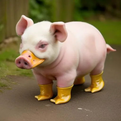 photo of a pig duck hybrid, (duck bill:1.2), duck feet