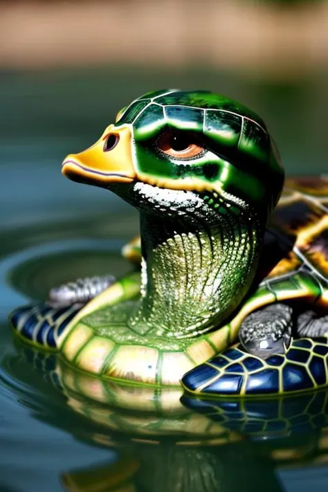 photo of a real life turtle duck hybrid highly detailed realistic, sharp focus