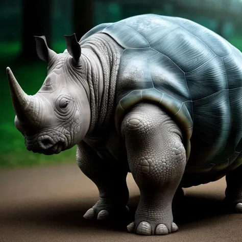 photo of a real life turtle rhinoceros hybrid highly detailed realistic, sharp focus