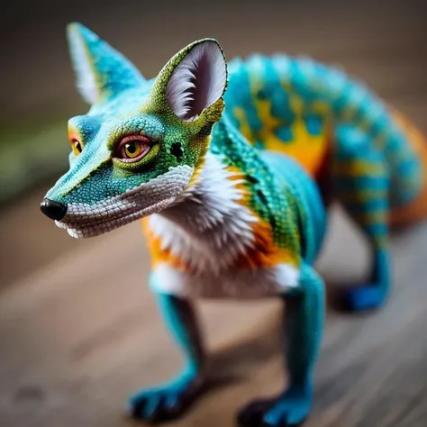 photo of a real life chameleon fox hybrid highly detailed realistic, sharp focus