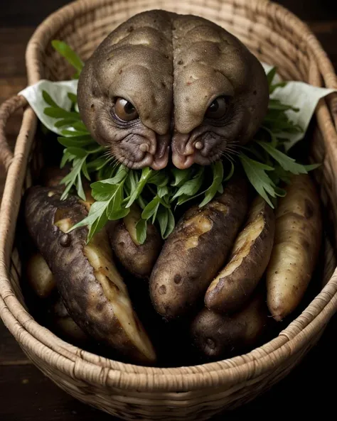 realistic photo of a potato monster