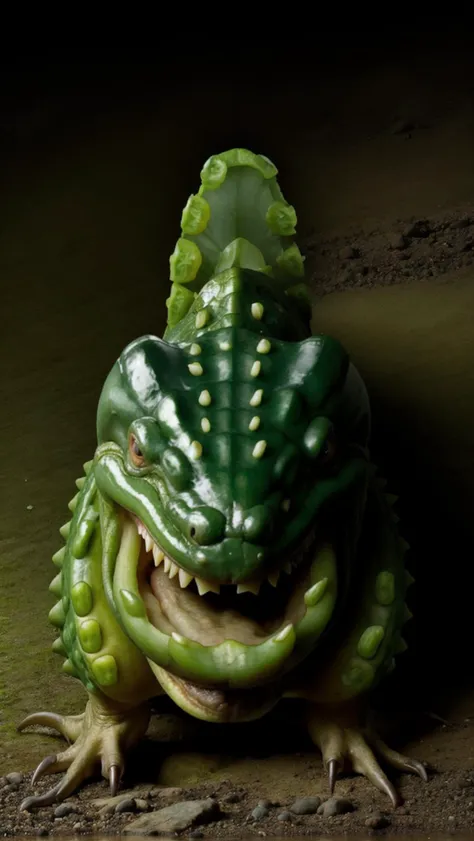realistic photo of a (Crocodile of the Crossing) (jalapeno pepper) hybrid
