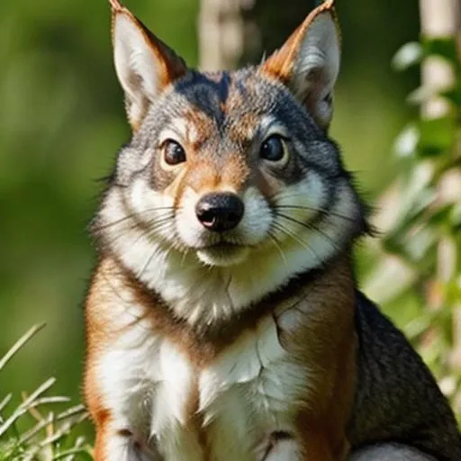 realistic photo of a very cute squirrel wolf hybrid