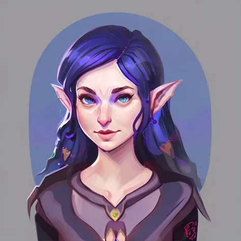 <lora:By Baygel - Epoch 2:0.85>, Baygel_style, in the style of Baygel, a digital painting, (elf|woman:1.2), blue_skin, purple_eyes