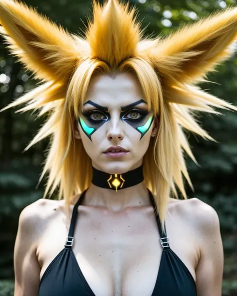 photo of a real life humanoid jolteon
highly detailed realistic, sharp focus