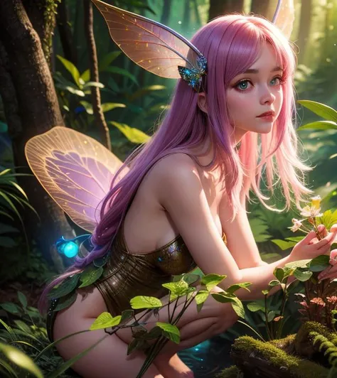(highly detailed:1.2),(best quality:1.2),(8k:1.2),sharp focus,(subsurface scattering:1.1),award-winning photograph, adorable woman fairy in a glowing bioluminescent forest (very detailed background:1.2),(sci-fi:1.0), (knollingcase:1.0),(dreamlikeart:1.1), dramatic lighting,