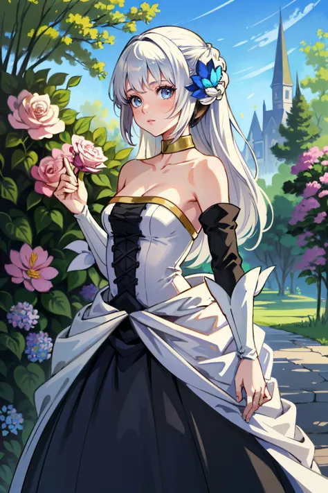 ( masterpiece, best quality, highres:1.3)
<lora:OdinSphereGwendolyn:0.8>
OdinSphereGwendolyn, 1girl, solo, long hair, dress, bare shoulders, jewelry, white hair, flower, detached sleeves, strapless, ring, strapless dress ethereal, magical, highly detailed, digital painting, artstation, concept art, smooth, sharp focus, illustration, art by artgerm