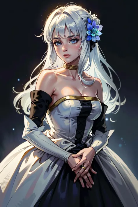 ( masterpiece, best quality, highres:1.3)
 <lora:OdinSphereGwendolyn:0.8>
OdinSphereGwendolyn, 1girl, solo, long hair, dress, bare shoulders, jewelry, white hair, flower, detached sleeves, strapless, ring, strapless dress ethereal, mysterious, otherworldly, dim volumetric lighting, 8k octane beautifully detailed render, post-processing, portrait, extremely