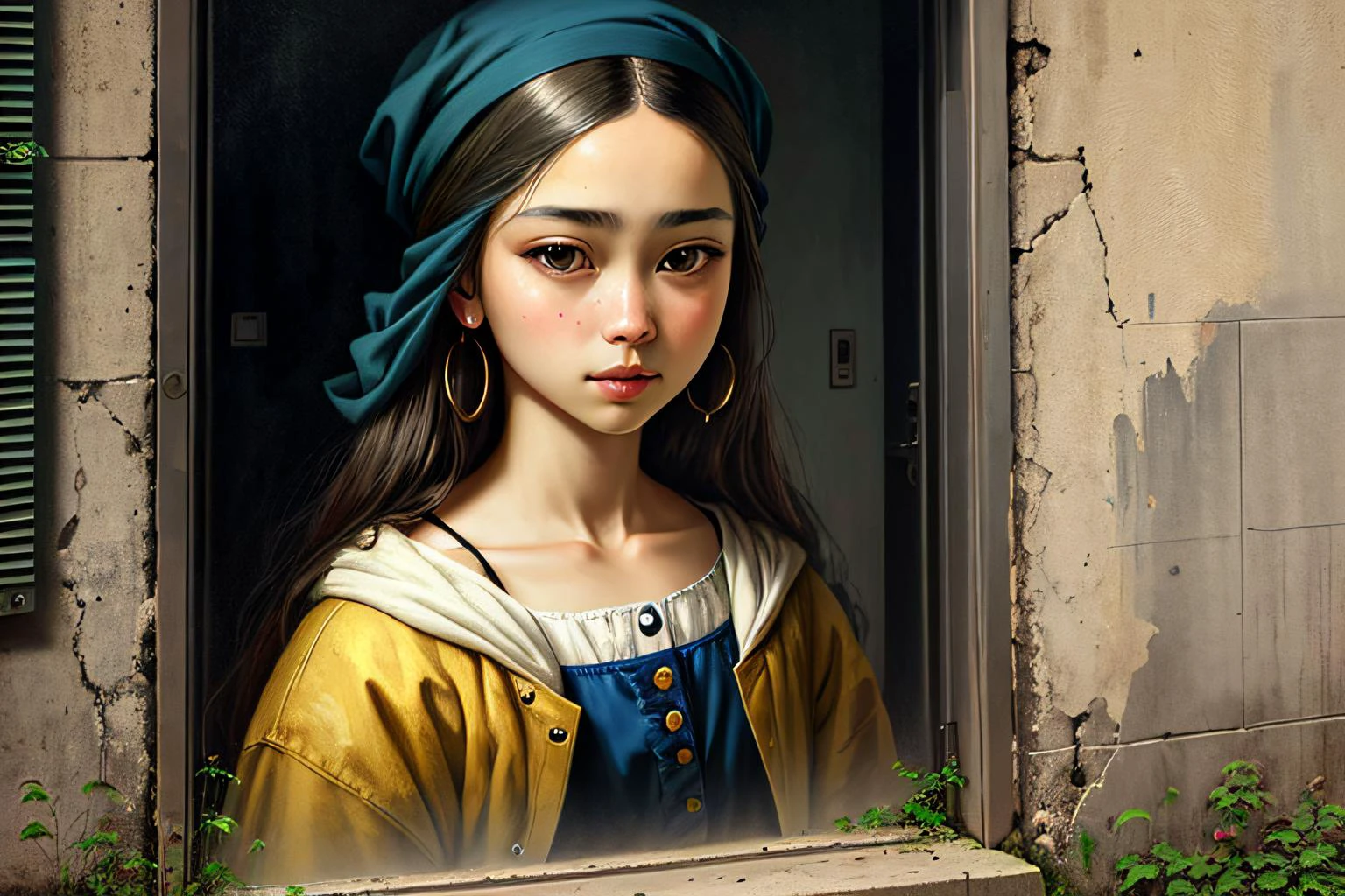 ((best quality)), ((masterpiece)), (detailed), (realistic), man Street Art, mysterious, Vermeer, Cubist, Ripples