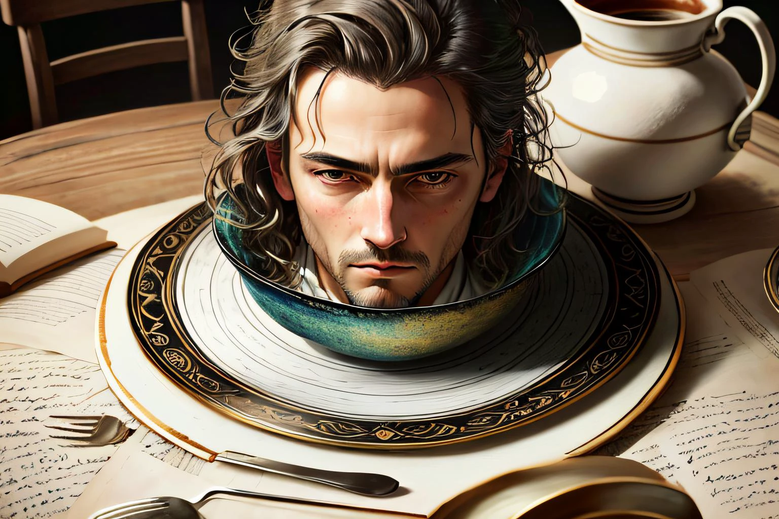 ((best quality)), ((masterpiece)), (detailed), (realistic), man Ceramics, Astonishing, Irving Penn, Roman, Assemblage