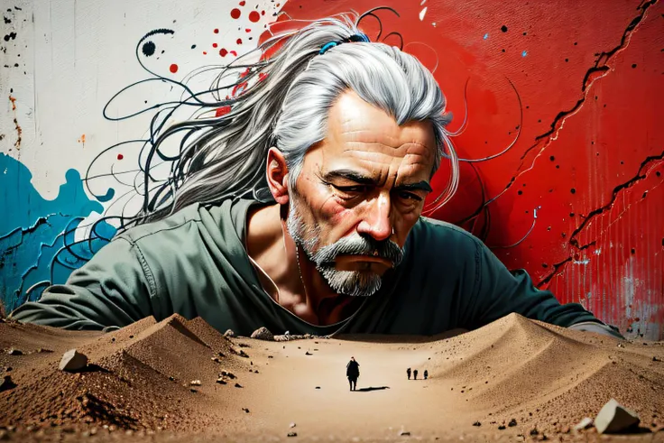 ((best quality)), ((masterpiece)), (detailed), (realistic), man Land Art, dignified, Michelangelo, Pop Art, Graffiti, Haze