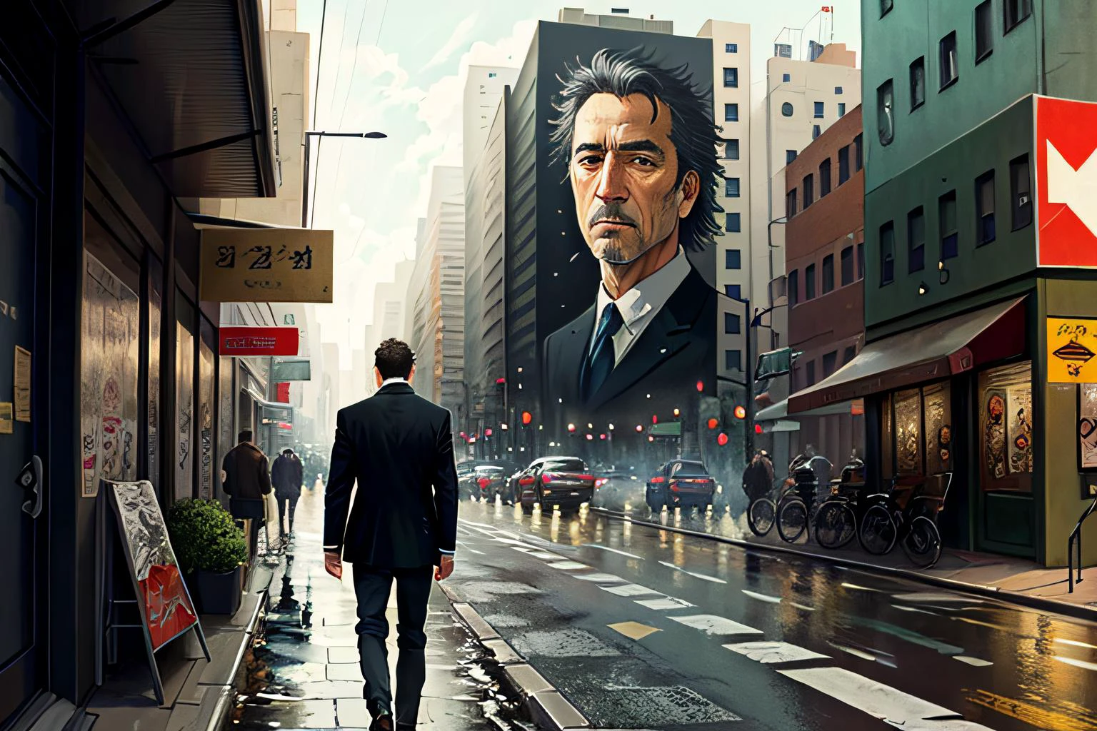((best quality)), ((masterpiece)), (detailed), (realistic), man Street Art, dignified, Robert Frank, Pixelated, Cyberpunk
