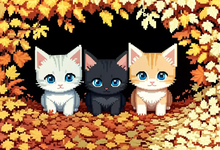 score_9, score_8_up, score_7_up,
pixel-art, three kittens under a pile of leaves, garden, autumn
. low-res, blocky, pixel art style, 8-bit graphics