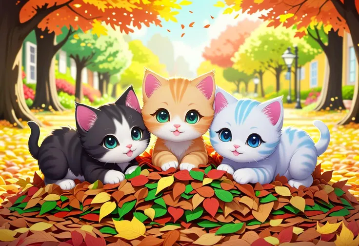 score_9, score_8_up, score_7_up,
kawaii style, three kittens under a pile of leaves, garden, autumn
. cute, adorable, brightly colored, cheerful, anime influence, highly detailed