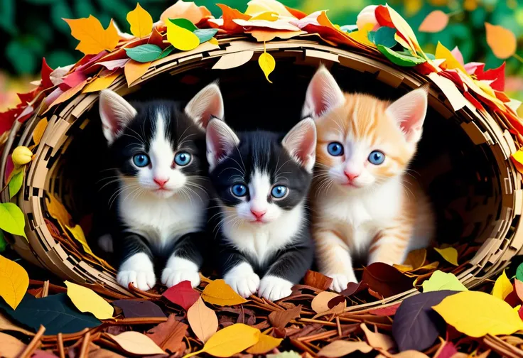 score_9, score_8_up, score_7_up,
abstract style, three kittens under a pile of leaves, garden, autumn
. non-representational, colors and shapes, expression of feelings, imaginative, highly detailed