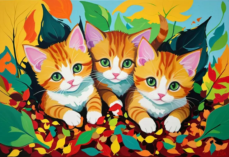 score_9, score_8_up, score_7_up,
abstract expressionist painting, three kittens under a pile of leaves, garden, autumn
. energetic brushwork, bold colors, abstract forms, expressive, emotional