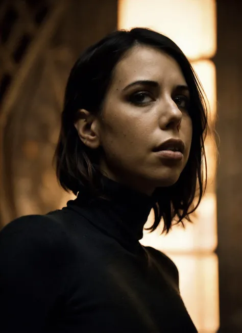 A stunning intricate full color portrait of (sks woman:1), wearing a black turtleneck, epic character composition, by ilya kuvshinov, alessio albi, nina masic, sharp focus, natural lighting, subsurface scattering, f2, 35mm, film grain, <lora:locon_laurabailey_v1_from_v1_64_32:1.25>