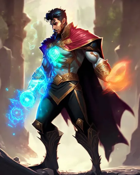 a man in a fantasy setting with magic all around, hro