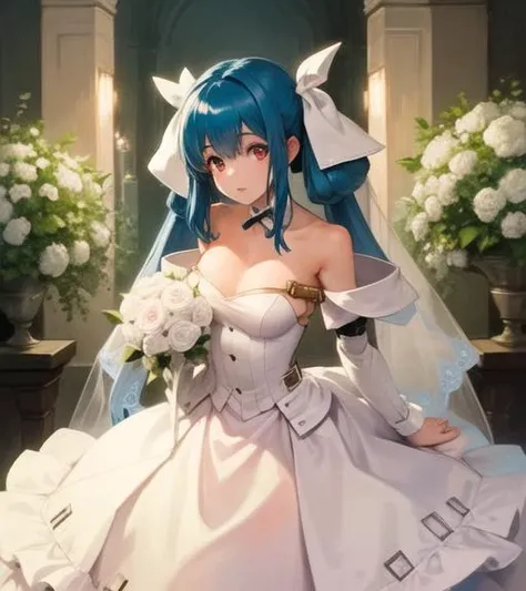masterpiece, best quality, 1girl, DizzyMS ,wearing a wedding dress, <lora:DizzyMS:1>