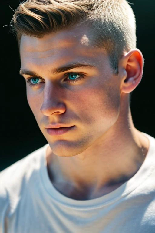 a handsome muscular boy, pale white skin, white t-shirt, extreme close-up,
Brightly Lit,Highly Visible,realistic dark colors,
Analog Style,Kodak Max 400 Film,
20mm f/1.8 lens,Wide Angle Shot.,
Symmetrical Composition,
Whimsical yet Numb.,
Quirky Character Designs,
Dollhouse Aesthetics,dark background,<lora:spotlight:0.1>,silhouette,spotlight,dark theme,