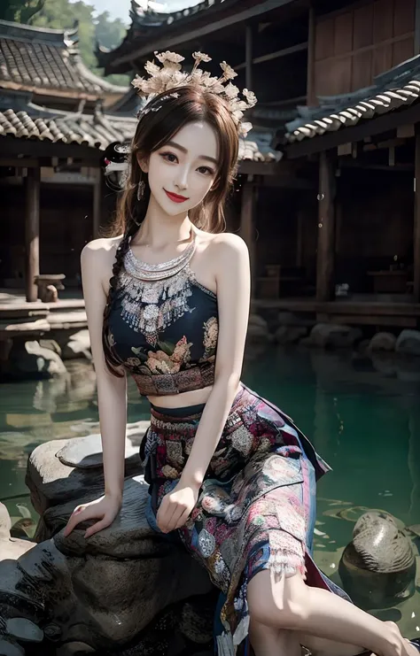 (day:1.8),in summer,onsen,(nature:1.9),1girl,very long hair,grin,sexy,unaligned breasts, dynamic angle,dynamic pose,outdoors,chinese style architecture,
(raw photo:1.2), (photorealistic:1.4), absurdres, incredibly absurdres, huge filesize , ultra-detailed, highres, extremely detailed,best quality ,masterpiece, illustration, an extremely delicate and beautiful, extremely detailed ,CG ,unity ,8k wallpaper, Amazing, finely detail, masterpiece,best quality, pureerosface_v1,ulzzang-6500-v1.1,