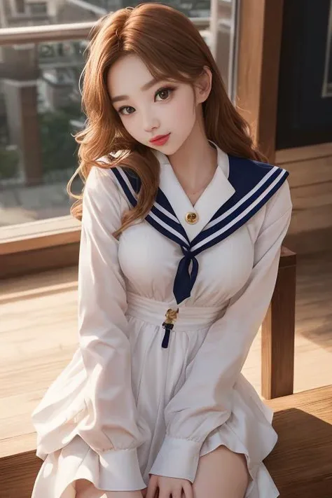 white serafuku,sailor dress, white theme,school uniform, sailor suit, looking at viewer,  insanity, messy long hair, beautiful detailed eyes,Hair glows,dramatic angle,

hdr, (photorealism, masterpiece quality, best quality), , pureerosface_v1,ulzzang-6500-v1.1,