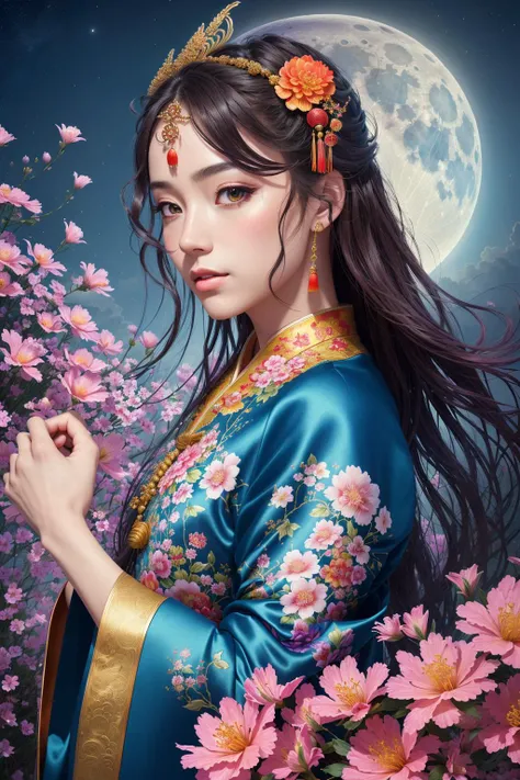 (8k, RAW photo:1.2),best quality, ultra high res,dramatic angle,(fluttered detailed color splashs), (illustration),(((1 girl))),(long hair),(rain:0.9),(hair ornament:1.4),there is an ancient palace beside the girl,(((chinese clothes))),(focus on), color Ink wash painting,(color splashing),colorful splashing,((colorful)),(((cool colors))),(((Tang dinasty)))(sketch:0.8), Masterpiece,best quality, beautifully painted,highly detailed,(denoising:0.6),[splash ink],((ink refraction)), (beautiful detailed sky),moon,highly,detaild,(masterpiece, best quality, extremely detailed CG unity 8k wallpaper,masterpiece, best quality, ultra-detailed),(Lycoris radiata), architecture,
