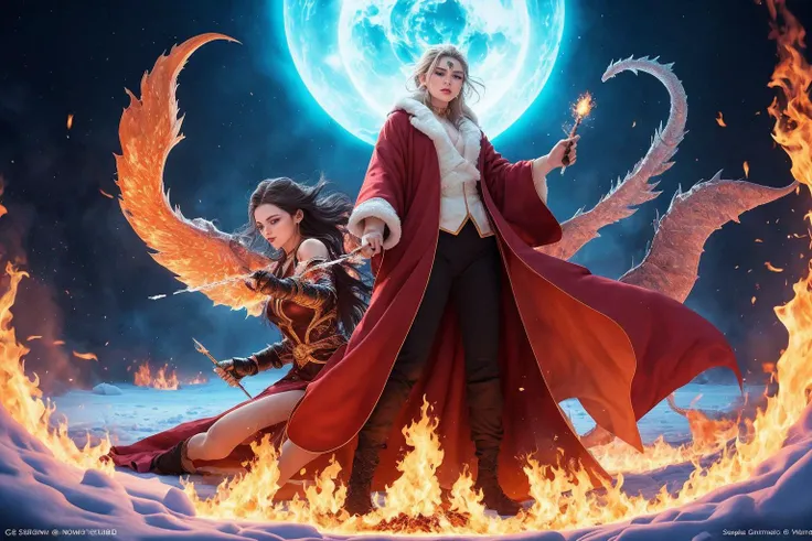 The ultimate showdown has begun! In a vast open plain, two magic wizards stood facing each other. One is a genius magic wizard who controls fire, dressed in a red robe, with a proud temperament, fiery eyes, and flames surrounding his body, emitting scorching energy. The other is a beautiful magic wizard who controls ice, dressed in a white gown, with a cold and stunning face, holding a magic wand, and a magic halo shining, with countless ice blocks flying up, her eyes full of determination and confidence.
The two began to release magic, and the flames and ice intertwined together. The magic light burst in the air, exploding into countless sparks and ice crystals. The flames swept in, burning the ground into a sea of fire, while the ice covered the entire plain, turning it into a white snowfield. Their magic intertwined, turning this plain into a magical world, gorgeous beyond words.
The fire wizard released fierce flames and rushed towards the beautiful wizard, while the beautiful wizard released sharp ice blades, colliding with the flames, making a huge explosion. The two fought fiercely, their figures quickly shuttling in the air, releasing gorgeous magic, creating a breathtakingly beautiful scene.
Finally, the beautiful wizard condensed a giant ice dragon, while the fire wizard summoned a flame phoenix. The two powerful magic creatures confronted each other, creating a dazzling light in the sky. In the end, the cold air condensed by the ice dragon froze the wings of the flame phoenix, and the fire wizard could no longer control the flames, ultimately being defeated by the beautiful wizard. The beautiful wizard emerged victorious, holding the magic wand, her body surrounded by magic light, like a magic goddess, the entire scene full of mystery and gorgeousness.
hdr, (photorealism, masterpiece quality, best quality),