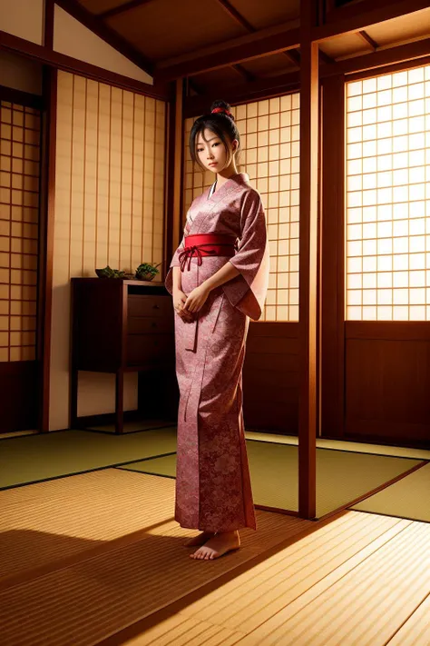 TIn a quiet Japanese dojo, sunlight shines through the wooden slats, casting a warm glow on the floor. A beautiful young girl, dressed in an elegant kimono, stands ready for battle against a skilled samurai.
hdr, (photorealism, masterpiece quality, best quality),