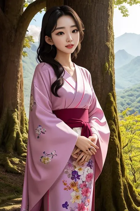 A beautiful Japanese girl is captured in a moment of devotion in front of a crumbling, ancient temple. The temple, adorned with moss and wildflowers growing on the broken walls, is shaded by an immense, age-old tree. Sunlight filters through the leaves, casting a warm, dappled light on the serene scene.
The girl, clad in a colorful and intricately patterned kimono, has an air of serenity and grace. Her hair is neatly pinned up, and her gaze is one of reverence and focus. With her hands clasped in prayer, she silently seeks spiritual guidance from the deities within the temple.
hdr, (photorealism, masterpiece quality, best quality),  pureerosface_v1, ulzzang-6500-v1.1,,pureerosface_v1, pureerosface_v1,
