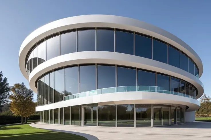 masterpiece,  best quality,
The building looks like a giant twisted ribbon, curving and looping around itself. It is made of glass and steel, reflecting the light and the surrounding scenery. It has no windows or doors, only openings that lead to different levels and sections. It is a masterpiece of architecture and engineering, a stunning example of creativity and innovation.