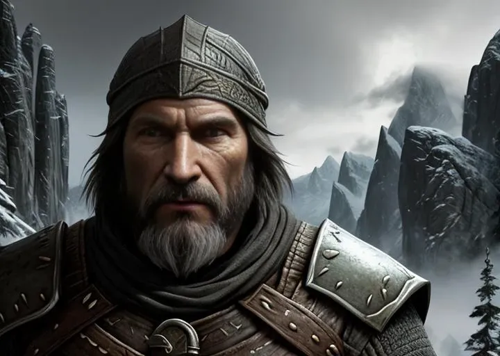 Photo Portrait of old man, Dragonborn, Skyrim style