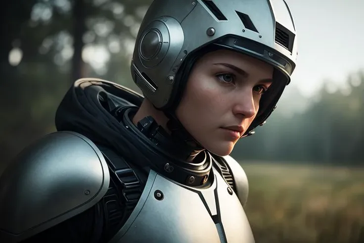 1 white sci-fi female armor with (cybernetic helmet), full armor, insulated armor, spacesuit, bald head, lots of fine detail, sci-fi movie style, outdoor photo, photography, natural light, photorealism, cinematic rendering, ray tracing, the highest quality, the highest detail, Cinematic, Third-Person View, Blur Effect, Long Exposure, 8K, Ultra-HD, Natural Lighting, Moody Lighting, Cinematic Lighting <hypernet:sxzBloom_sxzBloom:0.7>