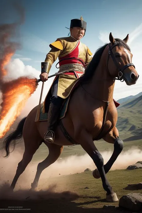 1man, Mongol Horsemen, ancient battlefield,  action