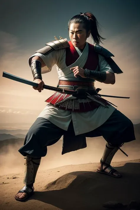 1man, Japanese samurai, ancient battlefield, action