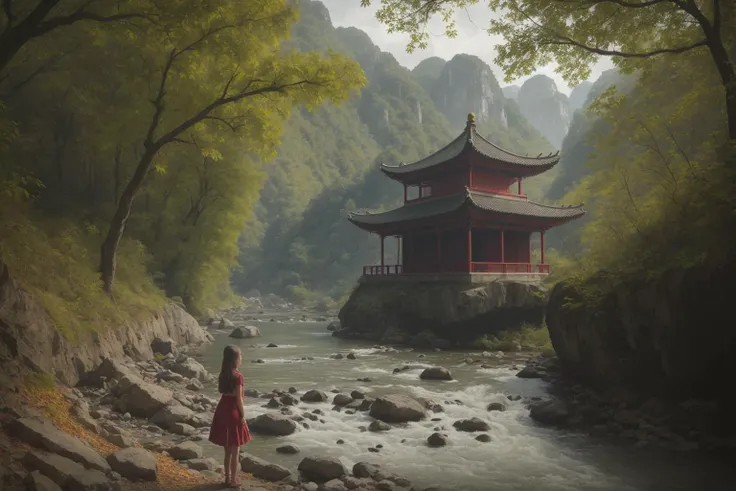 (karst topography),Taoist temple,(1girl:2),day,maple leaves,Taoist temple,river valley,
hdr, photorealism, masterpiece quality, best quality,