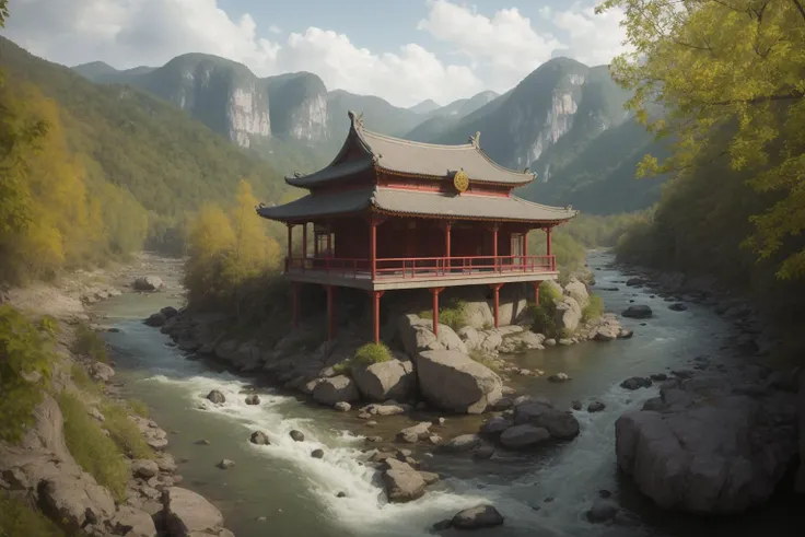 (karst topography),Taoist temple,(1girl:2),day,maple leaves,Taoist temple,river valley,
hdr, photorealism, masterpiece quality, best quality,
