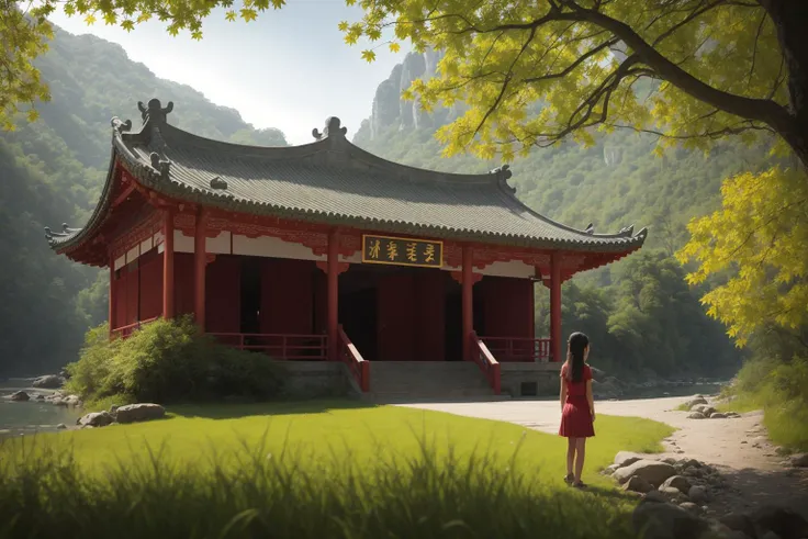(karst topography),Taoist temple,(1girl:2),day,maple leaves,Taoist temple,river valley,
hdr, photorealism, masterpiece quality, best quality,