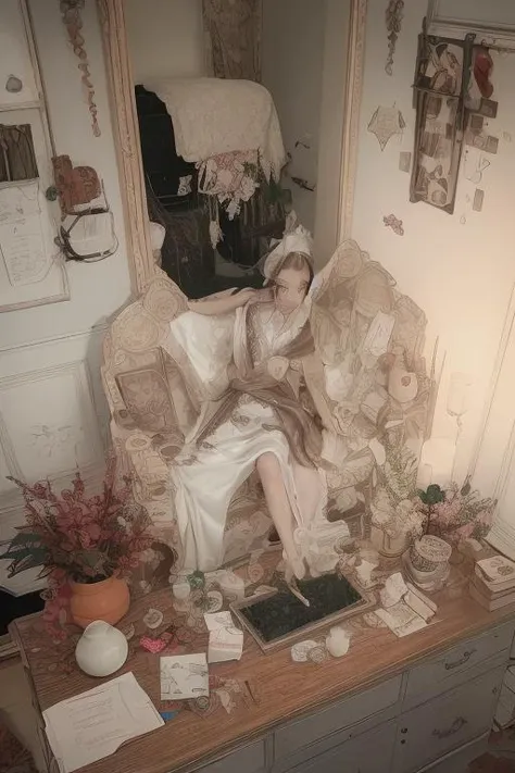(white hanfu),1 girl,
redwood carved bed, mandarin ducks pattern, embroidered silk sheets, pink color, peonies, butterflies, brocade pillows, flower and bird patterns, luxurious brocade quilt, rich red color, gold-threaded phoenixes, cloud patterns, silk tassels, carved redwood wardrobe, plum, orchid, bamboo, chrysanthemum flowers, silk dresses, long gowns, skirts, jackets, cloaks, emerald green, peach pink, violet, redwood dressing table, mirror, metal border, pearls, gemstones, gold and silver earrings, jade bracelets, jadeite necklaces, hairpins, pearl-inlaid comb, powder boxes, rouge boxes, sachets, inkstone, brushes, ink sticks, paper, poetry collections, painting albums, peonies, hanging orchids, butterfly orchids, camellias, Chinese painting, landscape, embroidered tapestry, peaches of immortality, magpies, porcelain vases, lady portraits, jade ornaments, jade rabbits, jade Ruyi, palace lantern, flower and bird patterns, warm light.