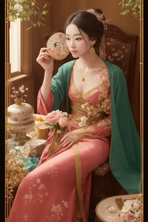 (white hanfu),1 girl,
redwood carved bed, mandarin ducks pattern, embroidered silk sheets, pink color, peonies, butterflies, brocade pillows, flower and bird patterns, luxurious brocade quilt, rich red color, gold-threaded phoenixes, cloud patterns, silk tassels, carved redwood wardrobe, plum, orchid, bamboo, chrysanthemum flowers, silk dresses, long gowns, skirts, jackets, cloaks, emerald green, peach pink, violet, redwood dressing table, mirror, metal border, pearls, gemstones, gold and silver earrings, jade bracelets, jadeite necklaces, hairpins, pearl-inlaid comb, powder boxes, rouge boxes, sachets, inkstone, brushes, ink sticks, paper, poetry collections, painting albums, peonies, hanging orchids, butterfly orchids, camellias, Chinese painting, landscape, embroidered tapestry, peaches of immortality, magpies, porcelain vases, lady portraits, jade ornaments, jade rabbits, jade Ruyi, palace lantern, flower and bird patterns, warm light.