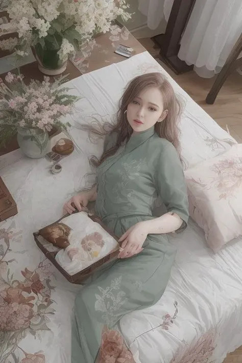 (white hanfu),1 girl,
redwood carved bed, mandarin ducks pattern, embroidered silk sheets, pink color, peonies, butterflies, brocade pillows, flower and bird patterns, luxurious brocade quilt, rich red color, gold-threaded phoenixes, cloud patterns, silk tassels, carved redwood wardrobe, plum, orchid, bamboo, chrysanthemum flowers, silk dresses, long gowns, skirts, jackets, cloaks, emerald green, peach pink, violet, redwood dressing table, mirror, metal border, pearls, gemstones, gold and silver earrings, jade bracelets, jadeite necklaces, hairpins, pearl-inlaid comb, powder boxes, rouge boxes, sachets, inkstone, brushes, ink sticks, paper, poetry collections, painting albums, peonies, hanging orchids, butterfly orchids, camellias, Chinese painting, landscape, embroidered tapestry, peaches of immortality, magpies, porcelain vases, lady portraits, jade ornaments, jade rabbits, jade Ruyi, palace lantern, flower and bird patterns, warm light.