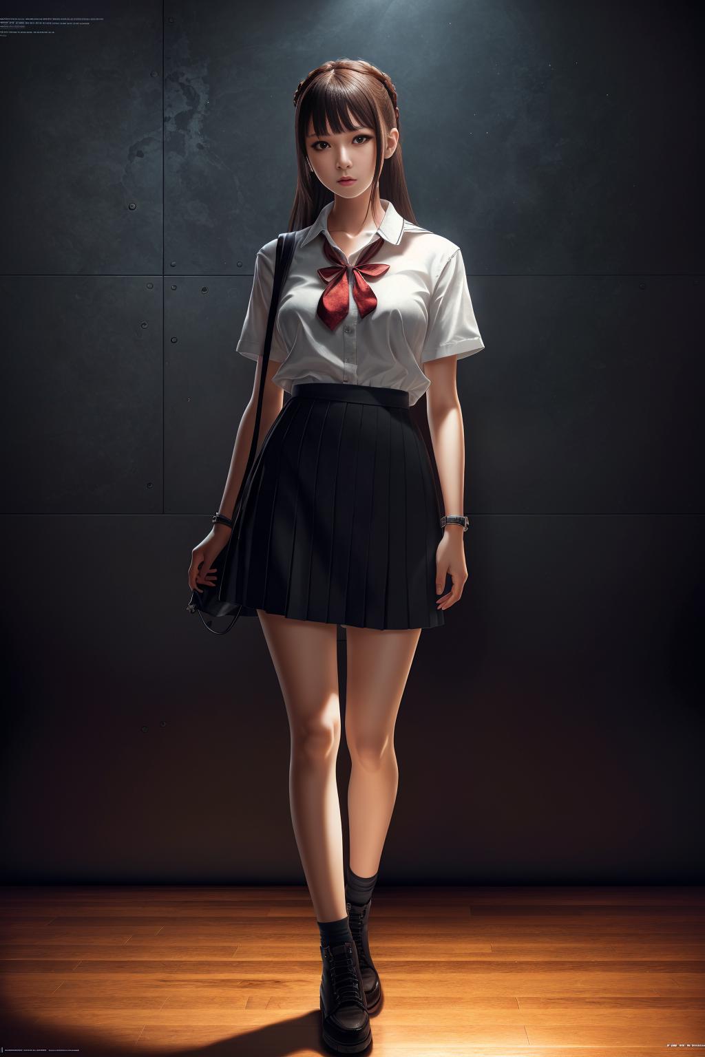 A woman in a short skirt and a white shirt is walking - SeaArt AI