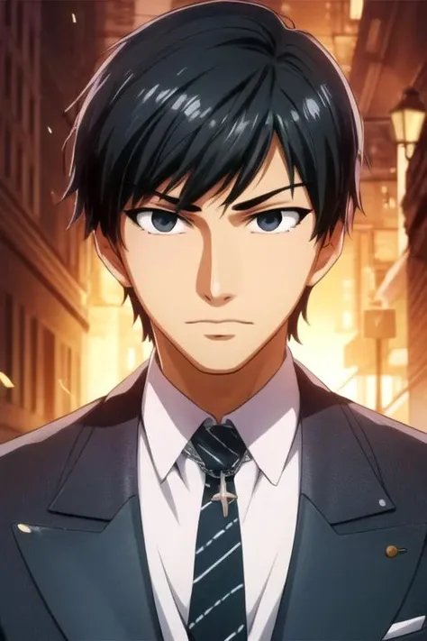 masterpiece, best quality, illustration, 1boy, solo, male focus, looking at viewer, , depth of field, anime coloring, , <lora:koutarou_amon:0.72>, koutarou_amon, black hair, black eyes, , , Elemental Glow,