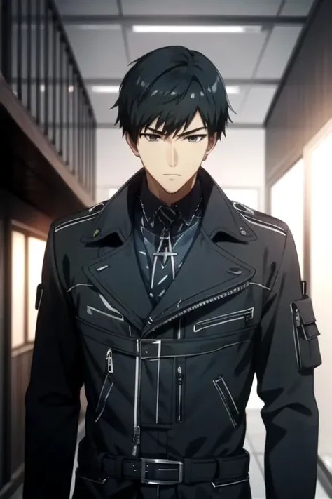 masterpiece, best quality, wallpaper, 1boy, solo, male focus, looking at viewer, , depth of field, anime coloring, , <lora:koutarou_amon:0.76>, koutarou_amon, black hair, black eyes, jacket, , ,