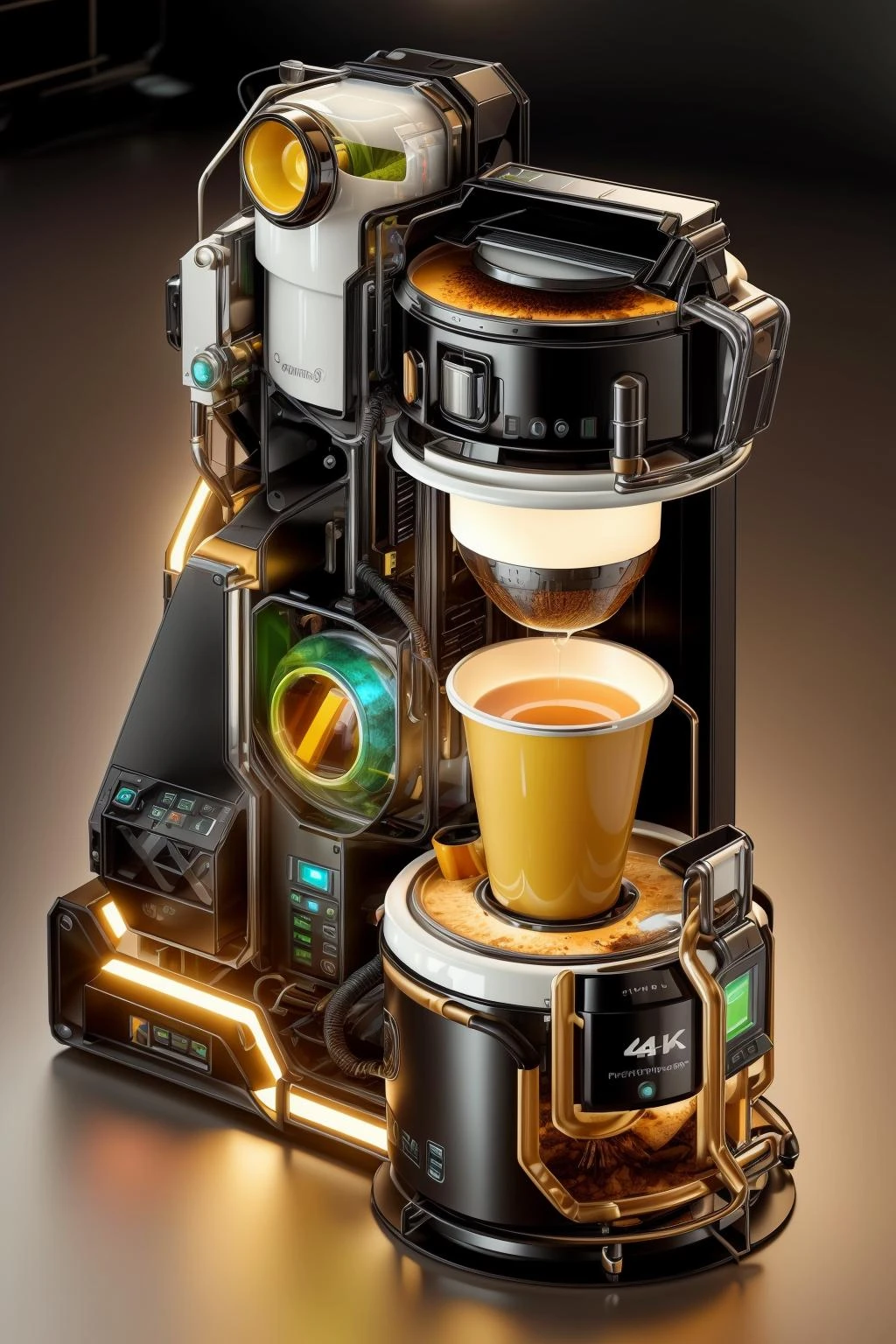 A modern family water purifier is depicted in a contemporary home. The purifier is shown filtering and purifying water, situated in a clean and organized kitchen setting. The scene is illuminated with bright and warm natural light, evoking feelings of comfort, cleanliness, and satisfaction. The artwork is created using digital illustration in a minimalistic and modern style. The color scheme features vibrant colors with an emphasis on brightness, making the image visually appealing. The computer graphics used in this illustration result in clean and crisp digital rendering, ensuring high definition and 4K resolution. <lora:EnergyDrinkTech:0.5> <lora:more_details:0.4> <lora:add_detail:0.4> <lora:AntimatterTech:0.4>